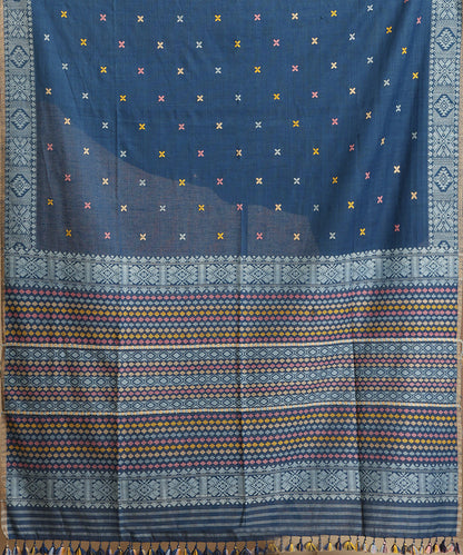Blue_Handloom_Pure_Eri_Silk_Assam_Indigo_Dye_Saree_With_Multicoloured_Booti_On_Pallu_WeaverStory_05