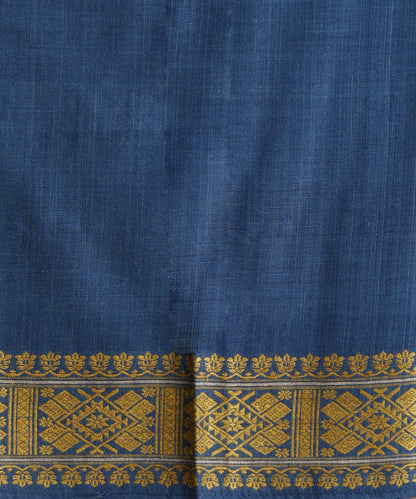 Blue_Handloom_Pure_Eri_Silk_Assam_Indigo_Dye_Saree_With_Yellow_And_Beige_Small_Floral_Booti_And_Yellow_Border_WeaverStory_06