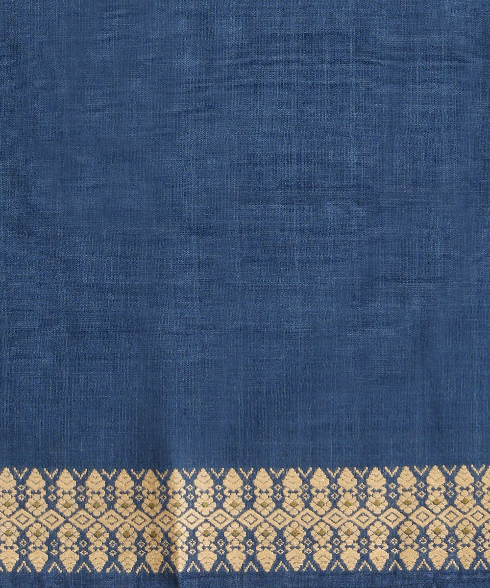 Blue_Handloom_Pure_Eri_Silk_Assam_Indigo_Dye_Saree_With_Yellow_And_Beige_Small_Floral_Booti_With_Beige_Border_WeaverStory_06