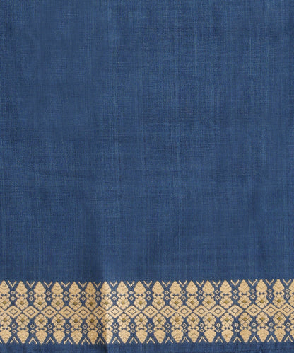 Blue_Handloom_Pure_Eri_Silk_Assam_Indigo_Dye_Saree_With_Yellow_And_Beige_Small_Floral_Booti_With_Beige_Border_WeaverStory_06