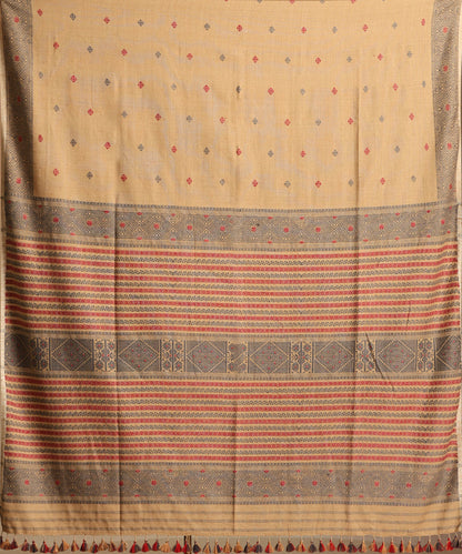 Beige_Handloom_Pure_Eri_Silk_Tea_Pluff_Dye_Saree_With_Red_Meena_Flowers_WeaverStory_05