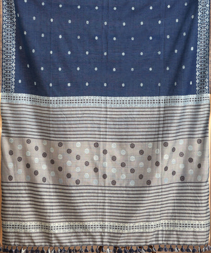 Blue_Handloom_Pure_Eri_Silk_Assam_Indigo_Dye_Saree_With_Beige_Selvedge_WeaverStory_05