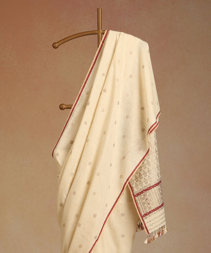 White_Handloom_Pure_Eri_Silk_Natural_Dye_Saree_With_Red_Selvedge_WeaverStory_02