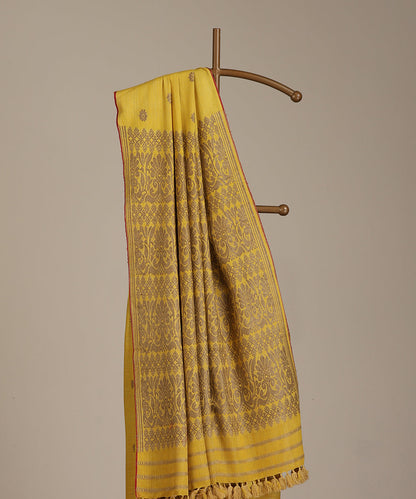 Yellow_Handloom_Pure_Eri_Silk_Turmeric_Dye_Saree_With_Red_Selvedge_WeaverStory_02