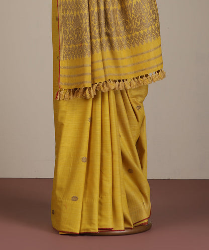 Yellow_Handloom_Pure_Eri_Silk_Turmeric_Dye_Saree_With_Red_Selvedge_WeaverStory_03