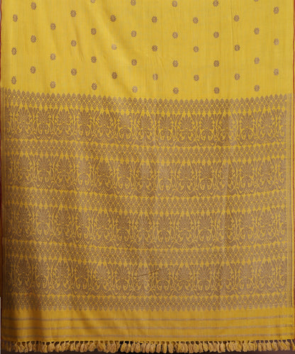 Yellow_Handloom_Pure_Eri_Silk_Turmeric_Dye_Saree_With_Red_Selvedge_WeaverStory_05