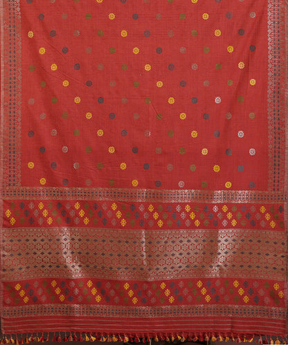 Rust_Handloom_Pure_Eri_Silk_Assam_Manjistha_Dye_Saree_With_Multicoloured_Floral_Booti_WeaverStory_05