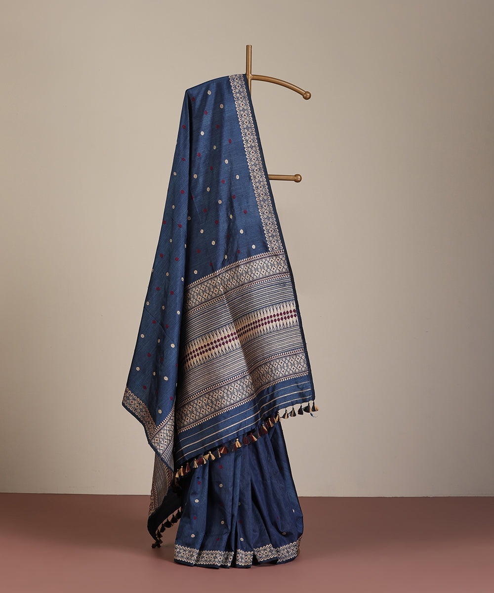 Blue_Handloom_Pure_Mulberry_Silk_Assam_Indigo_Dye_Saree_With_Intricate_Pallu_And_Red_Meena_WeaverStory_01