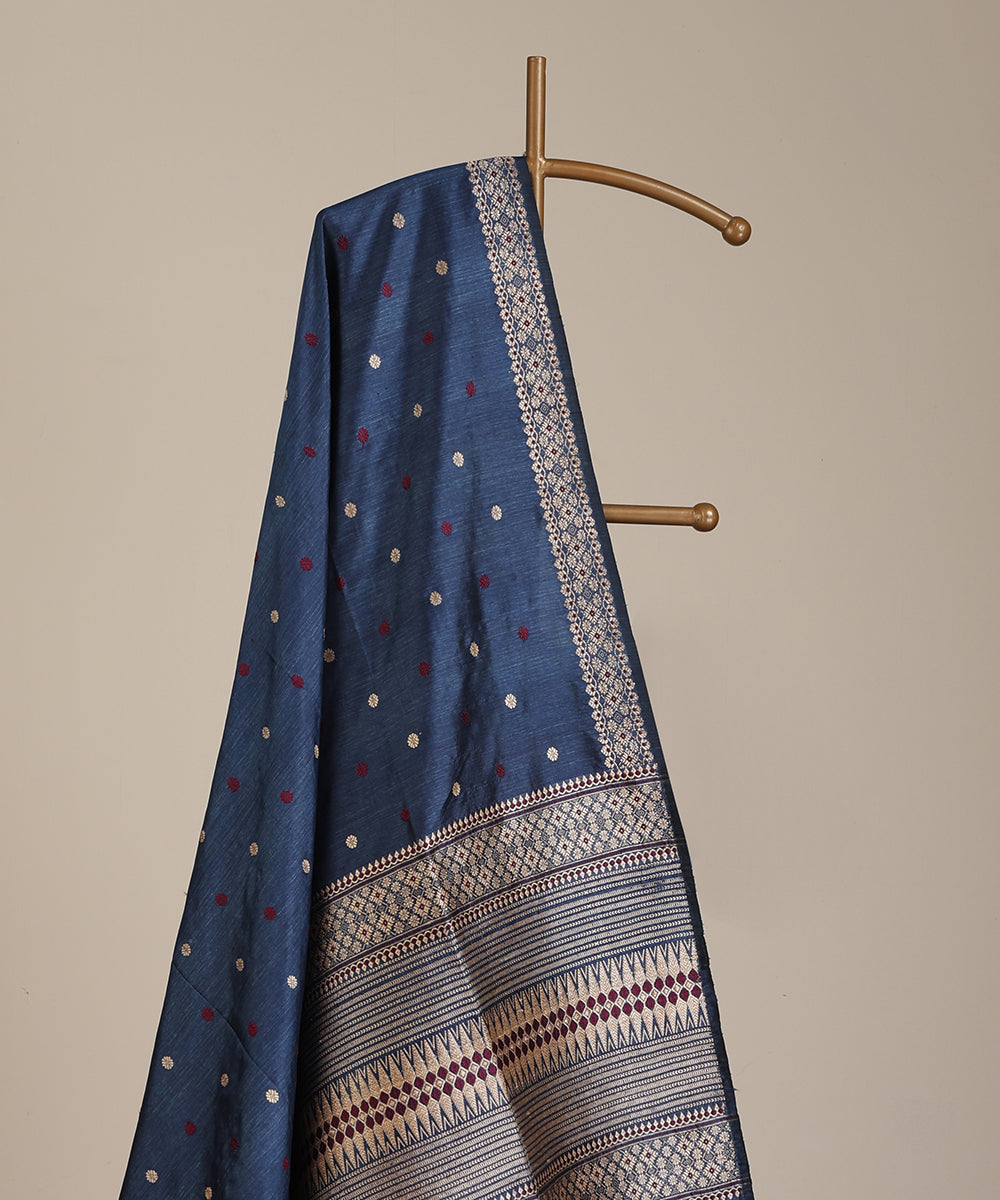 Blue_Handloom_Pure_Mulberry_Silk_Assam_Indigo_Dye_Saree_With_Intricate_Pallu_And_Red_Meena_WeaverStory_02