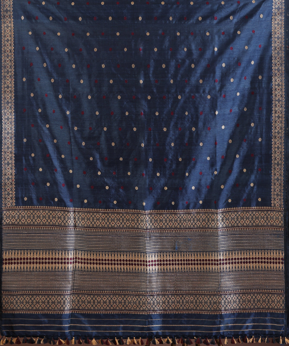 Blue_Handloom_Pure_Mulberry_Silk_Assam_Indigo_Dye_Saree_With_Intricate_Pallu_And_Red_Meena_WeaverStory_05