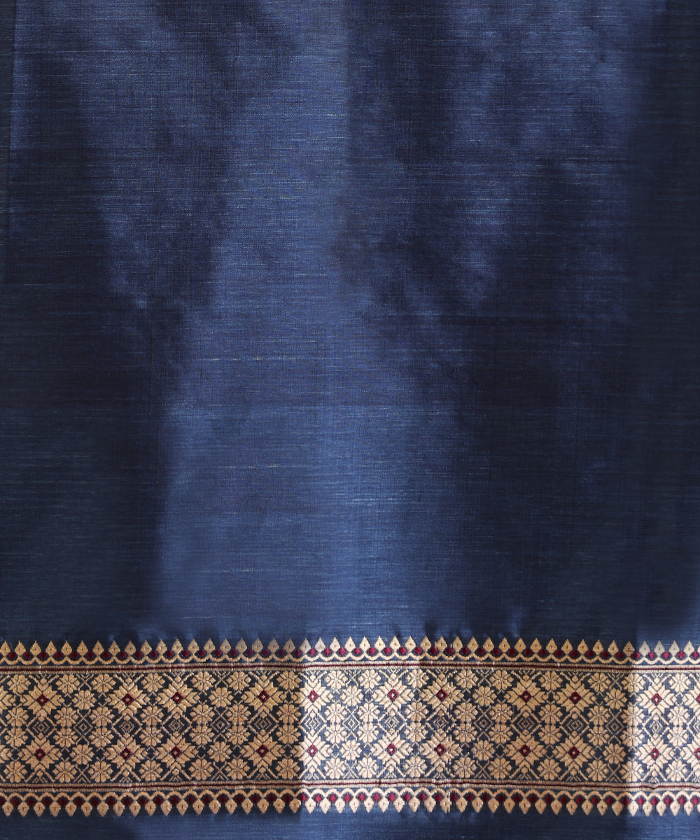 Blue_Handloom_Pure_Mulberry_Silk_Assam_Indigo_Dye_Saree_With_Intricate_Pallu_And_Red_Meena_WeaverStory_06