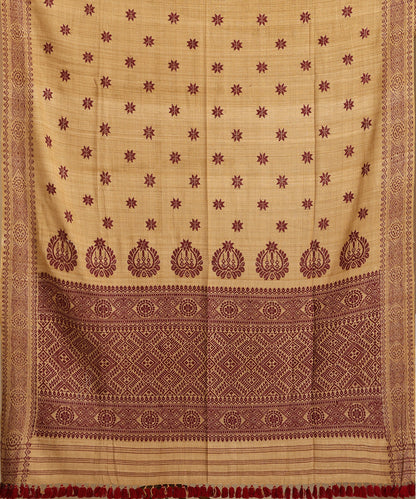 Beige_Handloom_Pure_Eri_Silk_Tea_Pluff_Dye_Saree_With_Maroon_Meena_Flowers_WeaverStory_05