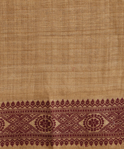 Beige_Handloom_Pure_Eri_Silk_Tea_Pluff_Dye_Saree_With_Maroon_Meena_Flowers_WeaverStory_06