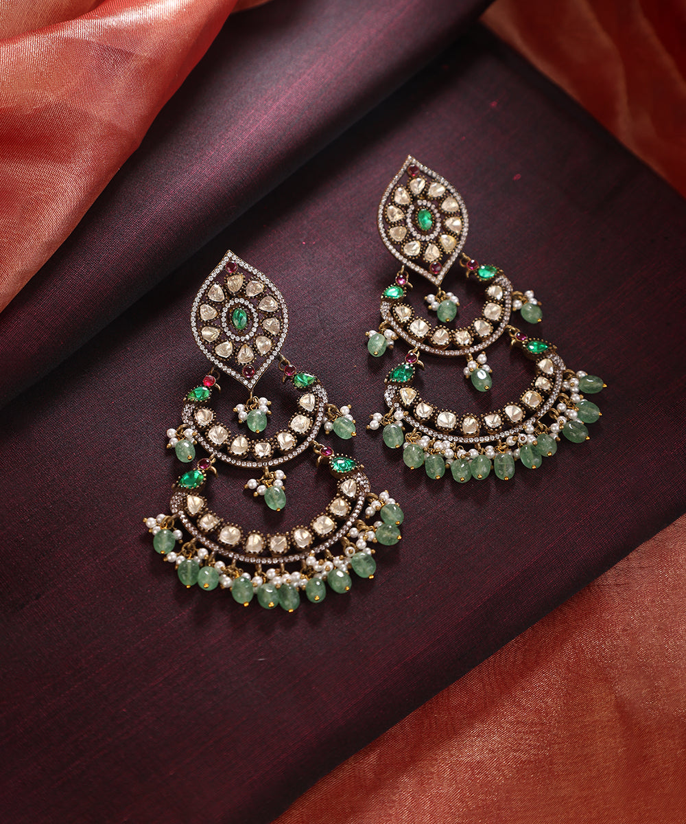 Mayurakshi_Handcrafted_Silver_Alloy_Chandbali_With_Victorian_Zirconia_And_Green_Semi_Precious_Stones_WeaverStory_01