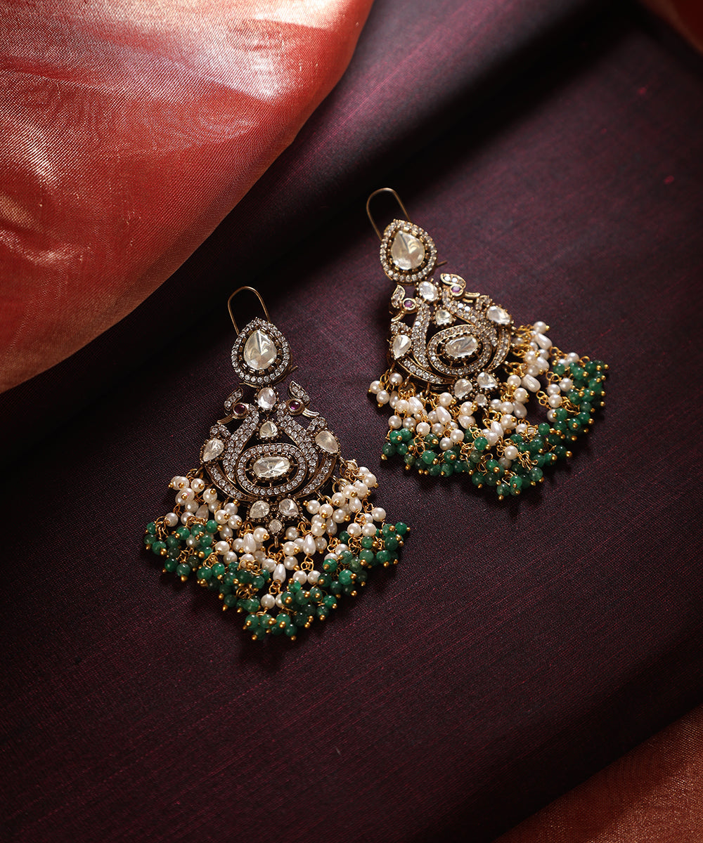 Narmada_Handcrafted_Silver_Alloy_Earrings_With_Moissanite_Polki_WeaverStory_01