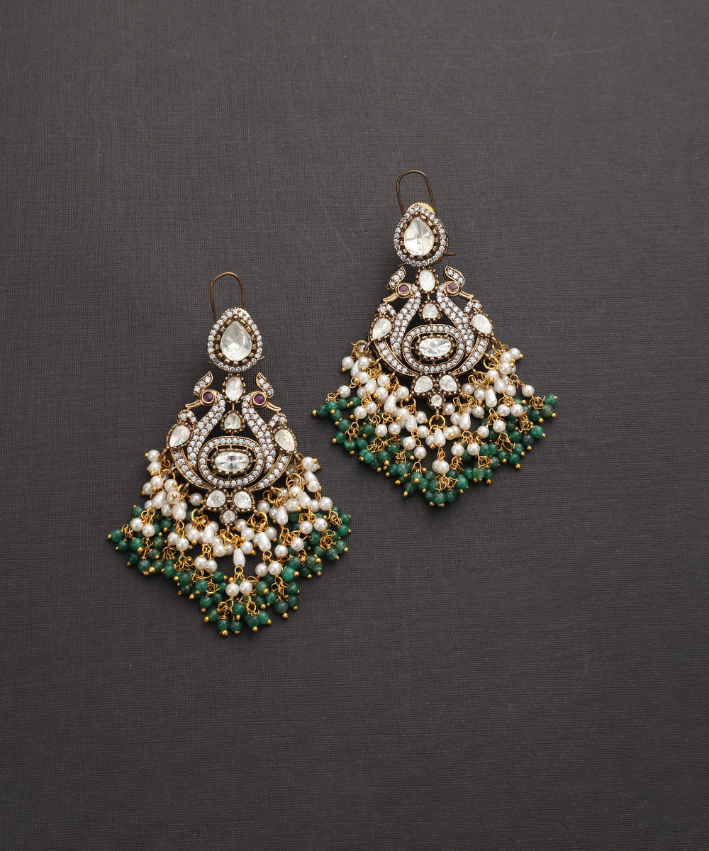 Narmada_Handcrafted_Silver_Alloy_Earrings_With_Moissanite_Polki_WeaverStory_02