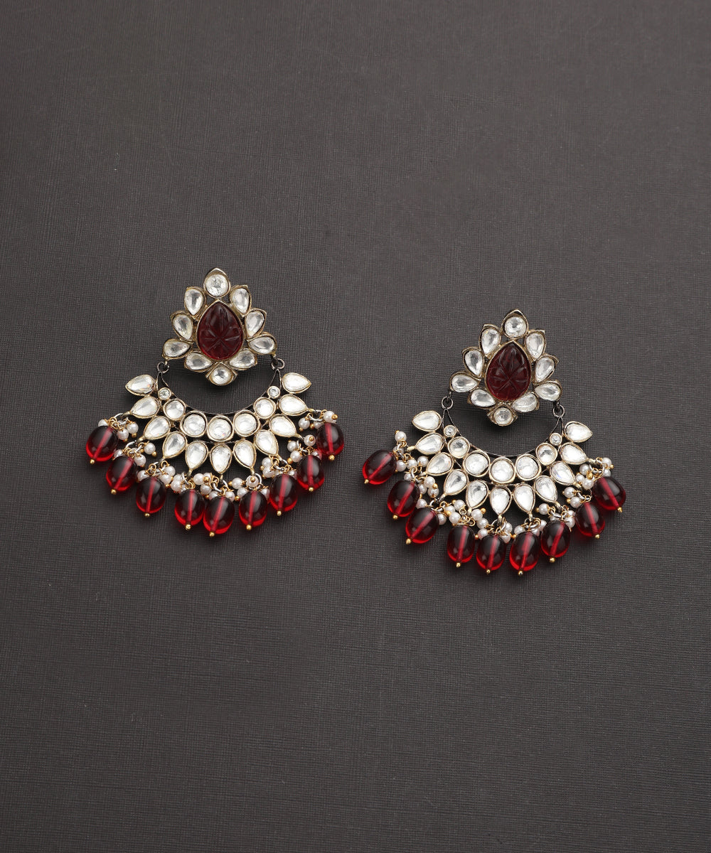 Ujjaini_Handcrafted_Silver_Alloy_Chandbali_With_Moissanite_Polki_And_Red_Semi_Precious_Stones_WeaverStory_02