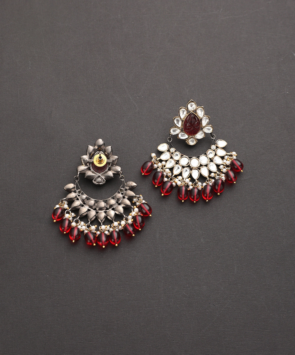 Ujjaini_Handcrafted_Silver_Alloy_Chandbali_With_Moissanite_Polki_And_Red_Semi_Precious_Stones_WeaverStory_03