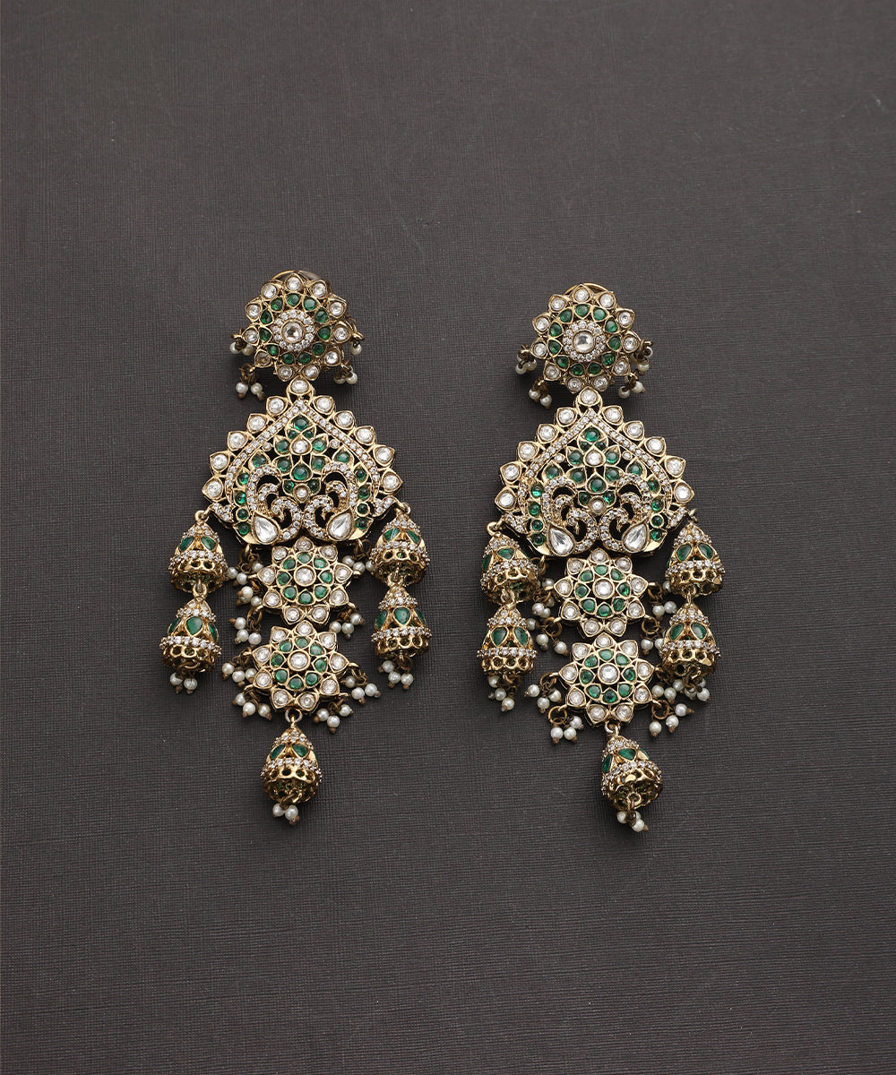 Amala_Handcrafted_Silver_Alloy_Chandbali_With_Moissanite_Polki_And_Semi_Precious_Green_Stones_WeaverStory_02