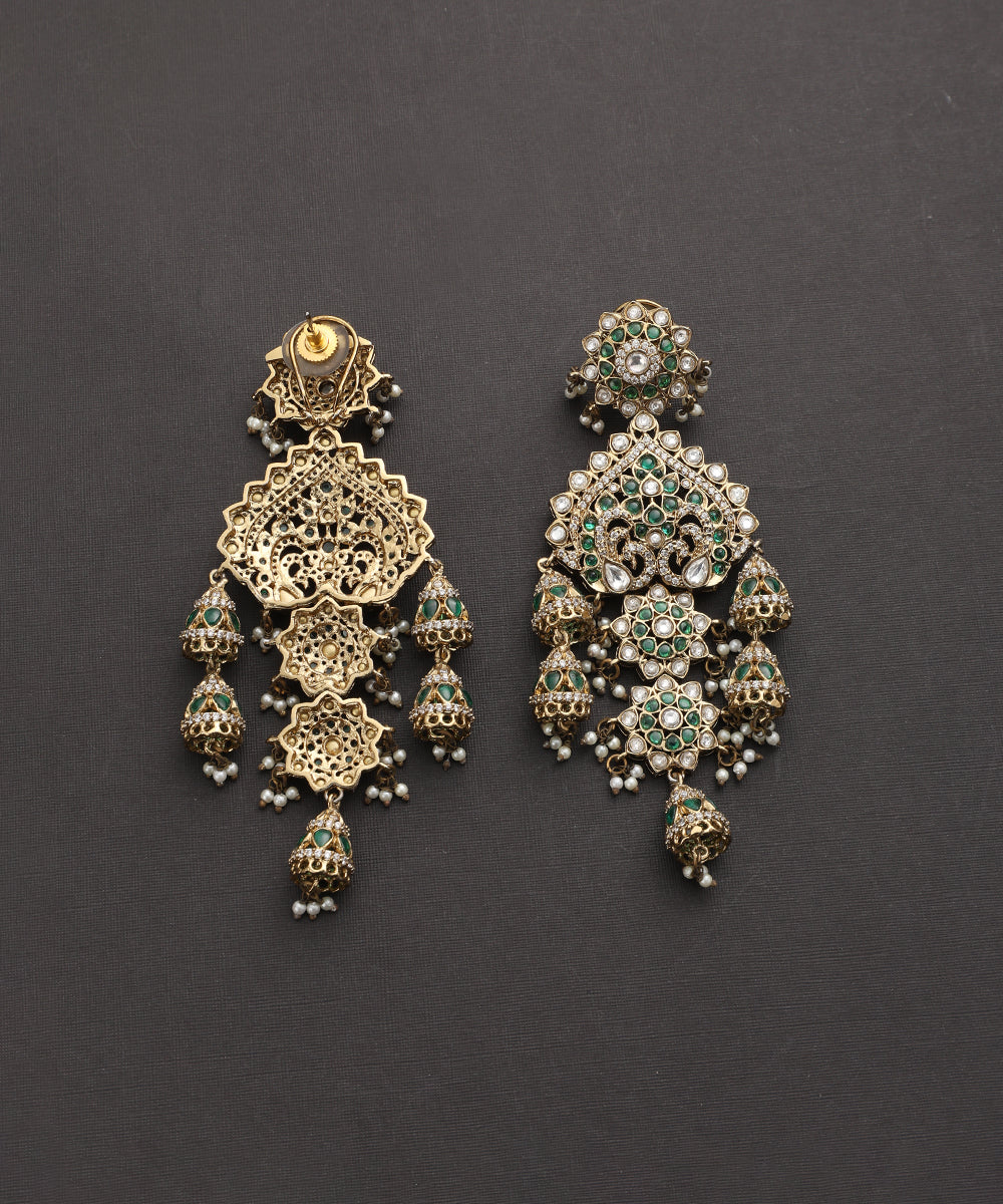 Amala_Handcrafted_Silver_Alloy_Chandbali_With_Moissanite_Polki_And_Semi_Precious_Green_Stones_WeaverStory_03