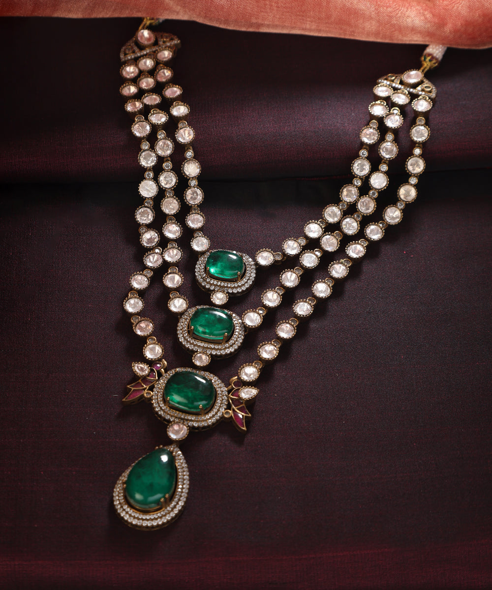 Alya_Handcrafted_Moissanite_Polki_Silver_Alloy_Necklace_With_Green_Dublet_Stones_WeaverStory_01