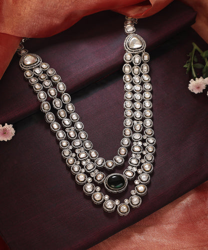 Divya_Handcrafted_Silver_Alloy_Necklace_With_Moissanite_Polki_And_Zirconia_WeaverStory_01