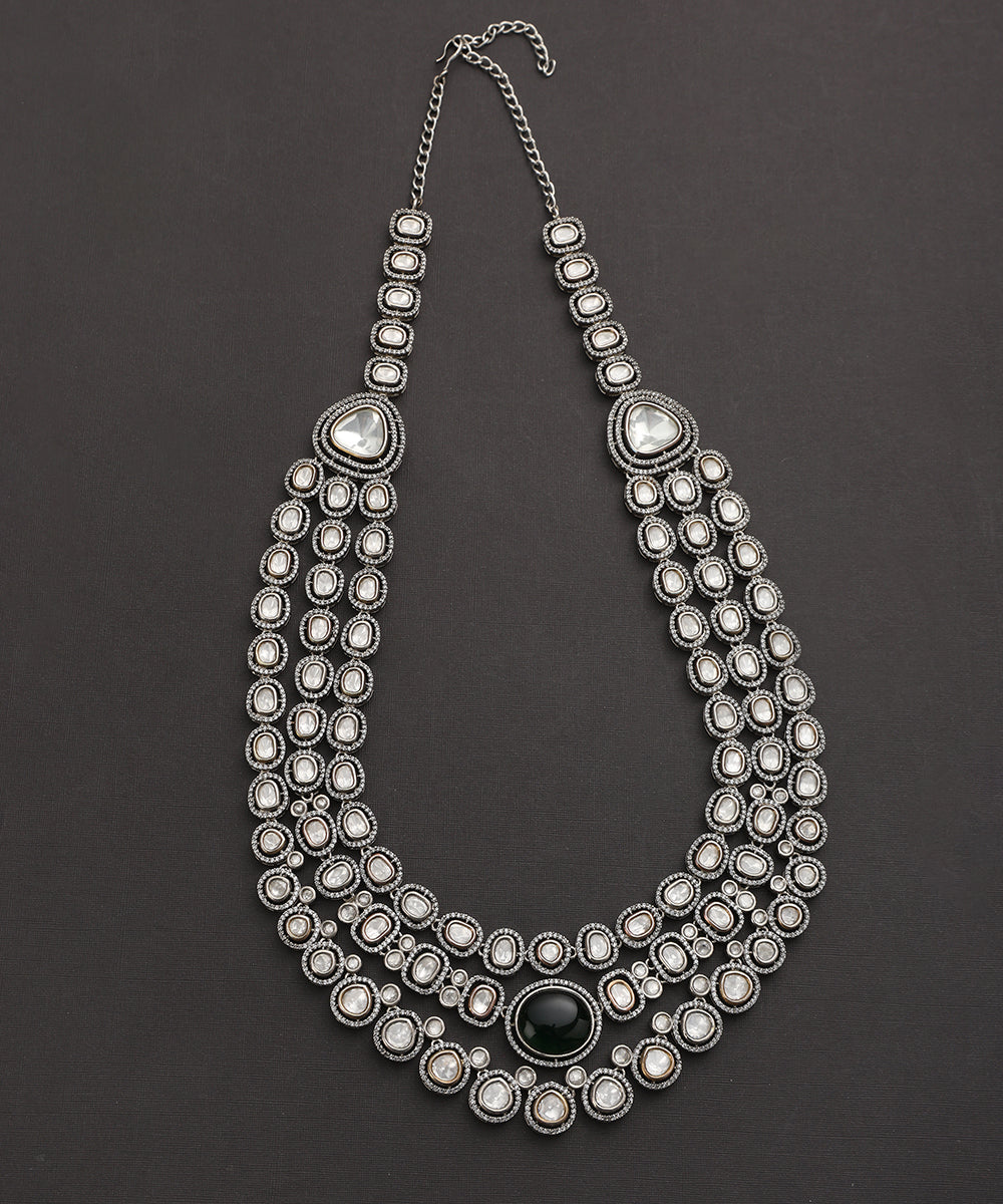 Divya_Handcrafted_Silver_Alloy_Necklace_With_Moissanite_Polki_And_Zirconia_WeaverStory_02