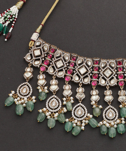 Lavanya_Handcrafted_Silver_Alloy_With_Pink_And_Green_Semi_Precious_Stones_WeaverStory_03