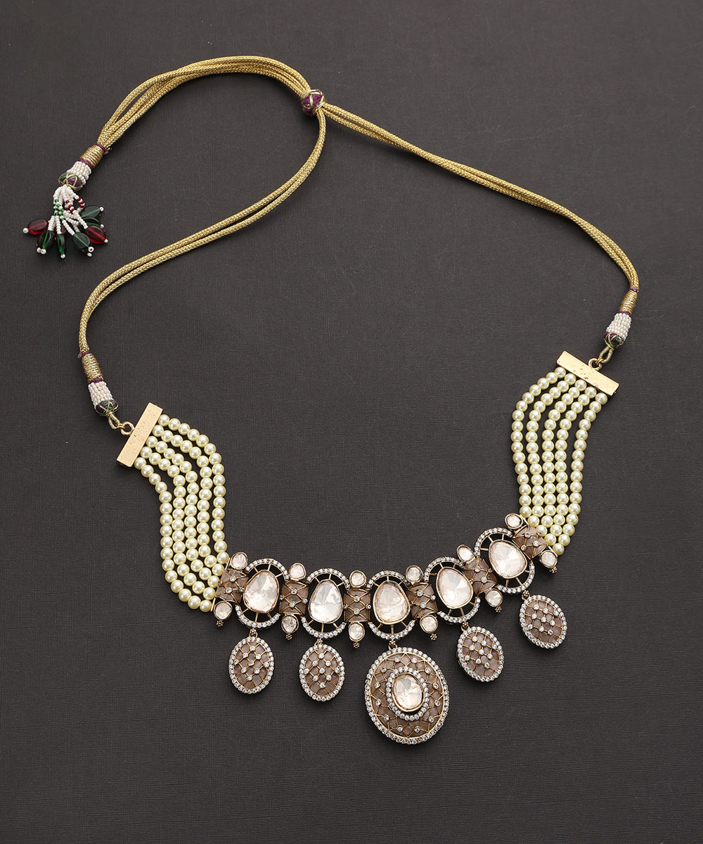 Shivanya_Handcrafted_Silver_Alloy_Necklace_With_Moissanite_Polki_And_Pink_Meena_WeaverStory_02