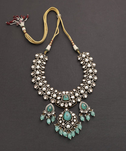 Mahi_Handcrafted_Silver_Alloy_Necklace_With_Moissanite_Polki_And_Semi_Precious_Stones_WeaverStory_02