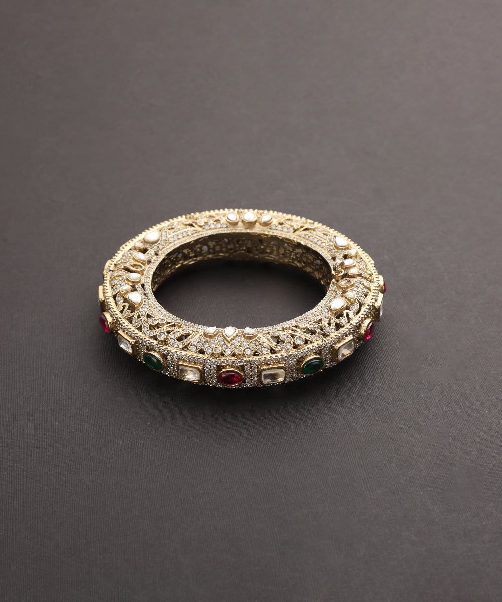 Mini_Handcrafted_Moissanite_Polki_Silver_Alloy_Bangle_With_Red_And_Green_Semi_Precious_Stones_WeaverStory_03