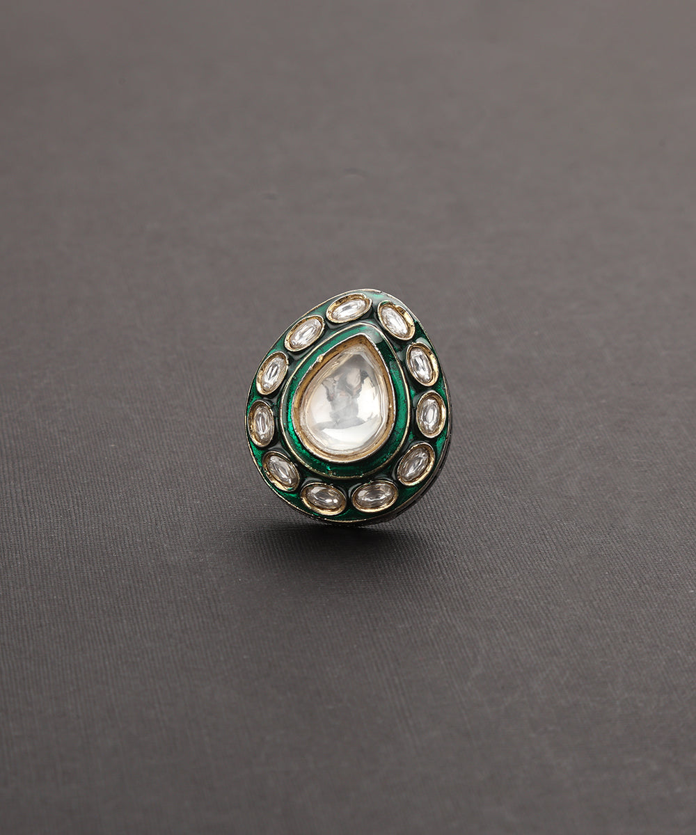 Sarasvati_Handcrafted_Silver_Alloy_Ring_With_Semi_Precious_Stones_WeaverStory_02