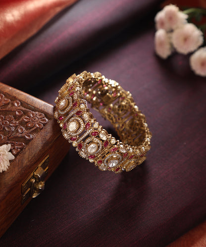 Bharati_Handcrafted_Silver_Alloy_Bangle_With_Red_Semi_Precious_Stones_WeaverStory_01