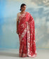 Red Pure Crepe Silk Parsi Gara Saree with Ivory Hand Embroidery, Bird and Floral Motifs by WeaverStory.