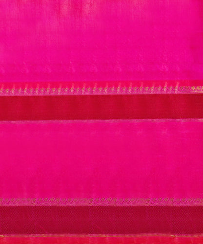 Handloom Magenta Pure Silk Kanjivaram Saree With Orange Border And Zari