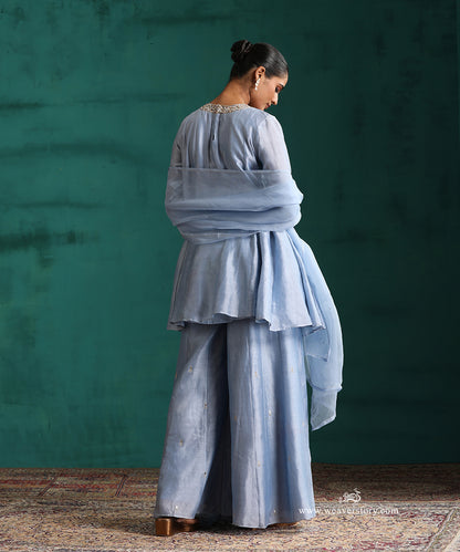 Light Blue Hand Embroidered Pure Chanderi Gota Patti Sharara Set