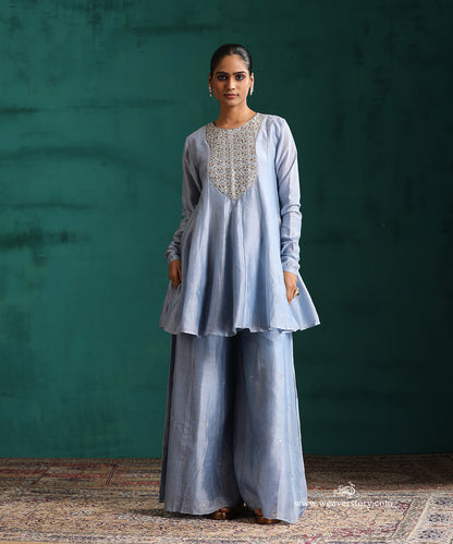 Light Blue Hand Embroidered Pure Chanderi Gota Patti Sharara Set