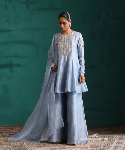 Light Blue Hand Embroidered Pure Chanderi Gota Patti Sharara Set