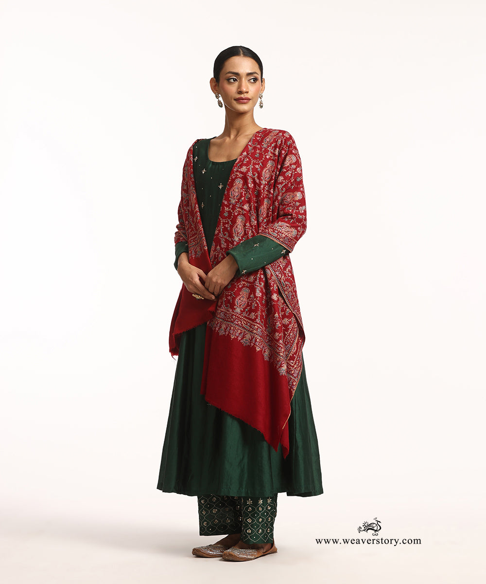 Red Handwoven Pure Pashmina Jamawar Shawl