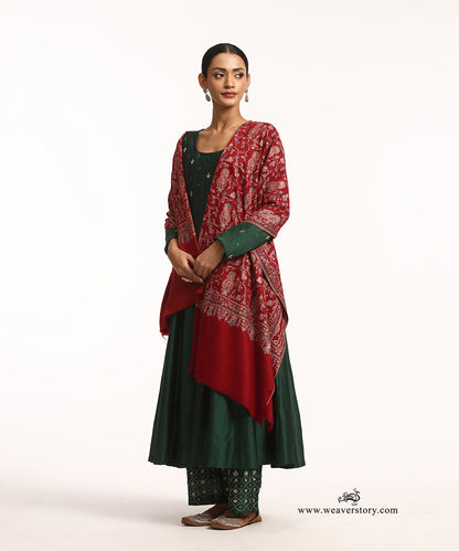 Red Handwoven Pure Pashmina Jamawar Shawl