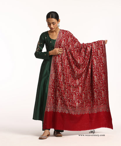 Red Handwoven Pure Pashmina Jamawar Shawl