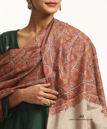 Handwoven Beige Jamawar Pure Pashmina Shawl