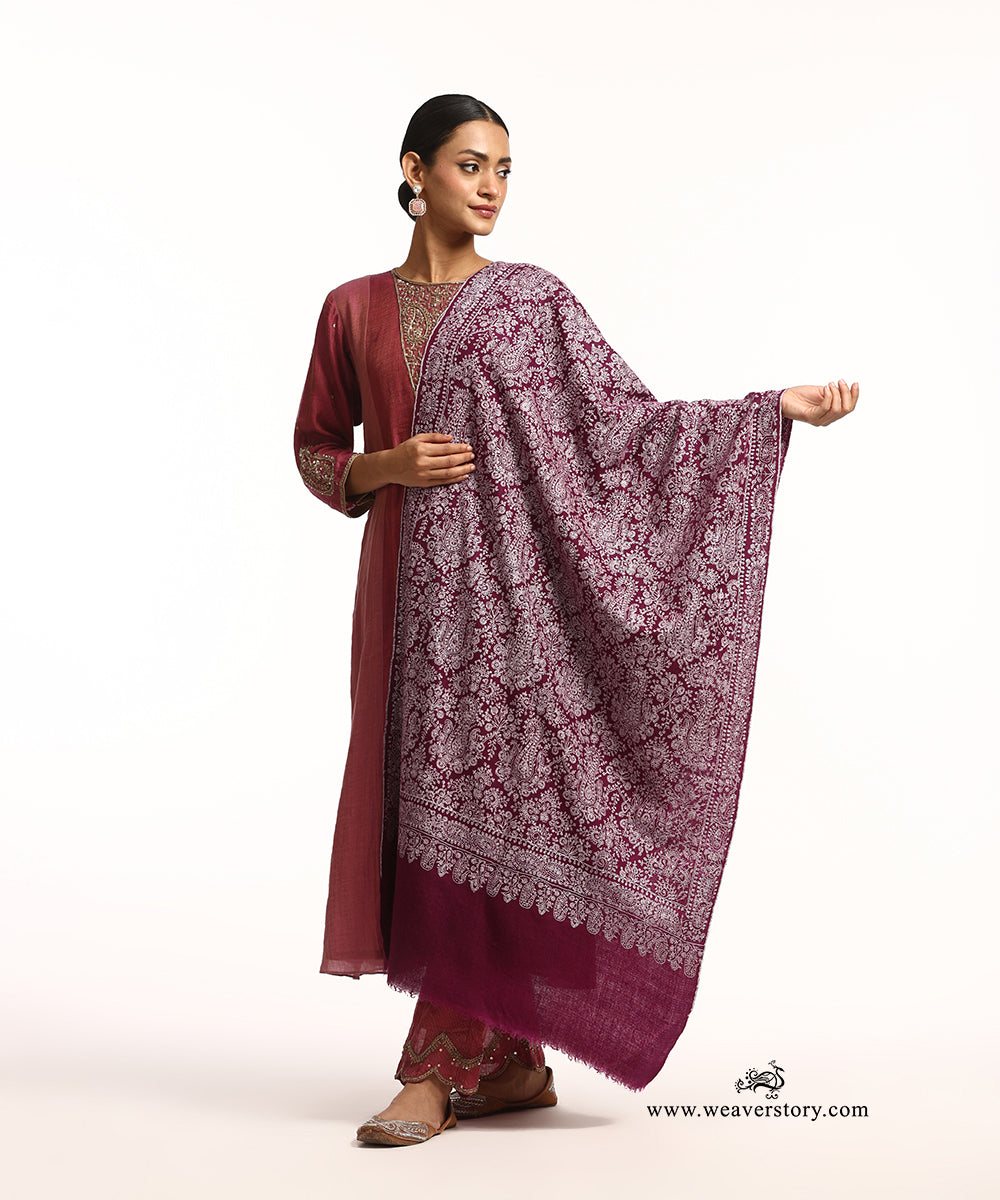 Plum Wine Handwoven Pure Pashmina Jamawar Stole