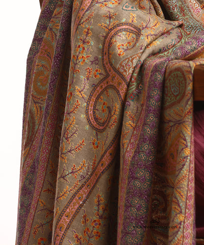 Natural Toosh Handwoven Jamawar Pure Pashmina Shawl With Sozni Kari Embroidery
