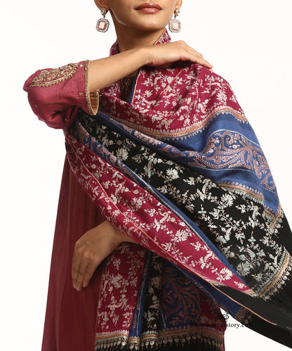 Handwoven Black Pure Pashmina Shawl With Soznikari Work