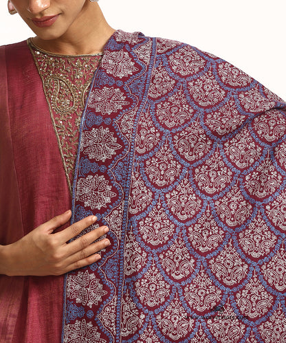 Maroon Handwoven Pure Pashmina Stole With Soznikari
