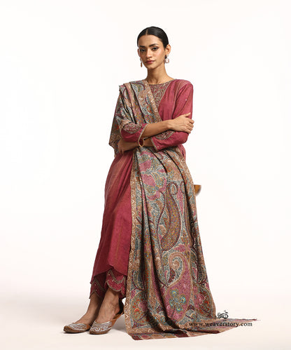 Mustard Handwoven Kalamkari Pure Pashmina Shawl With Soznikari