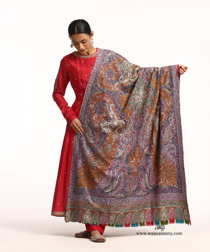 Handwoven Green Kalamkari Pure Pashmina Shawl With Soznikari