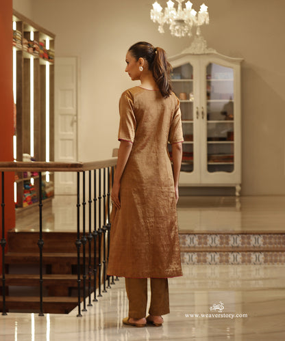 Handloom Gold Tissue Angrakha Kurta with Pants
