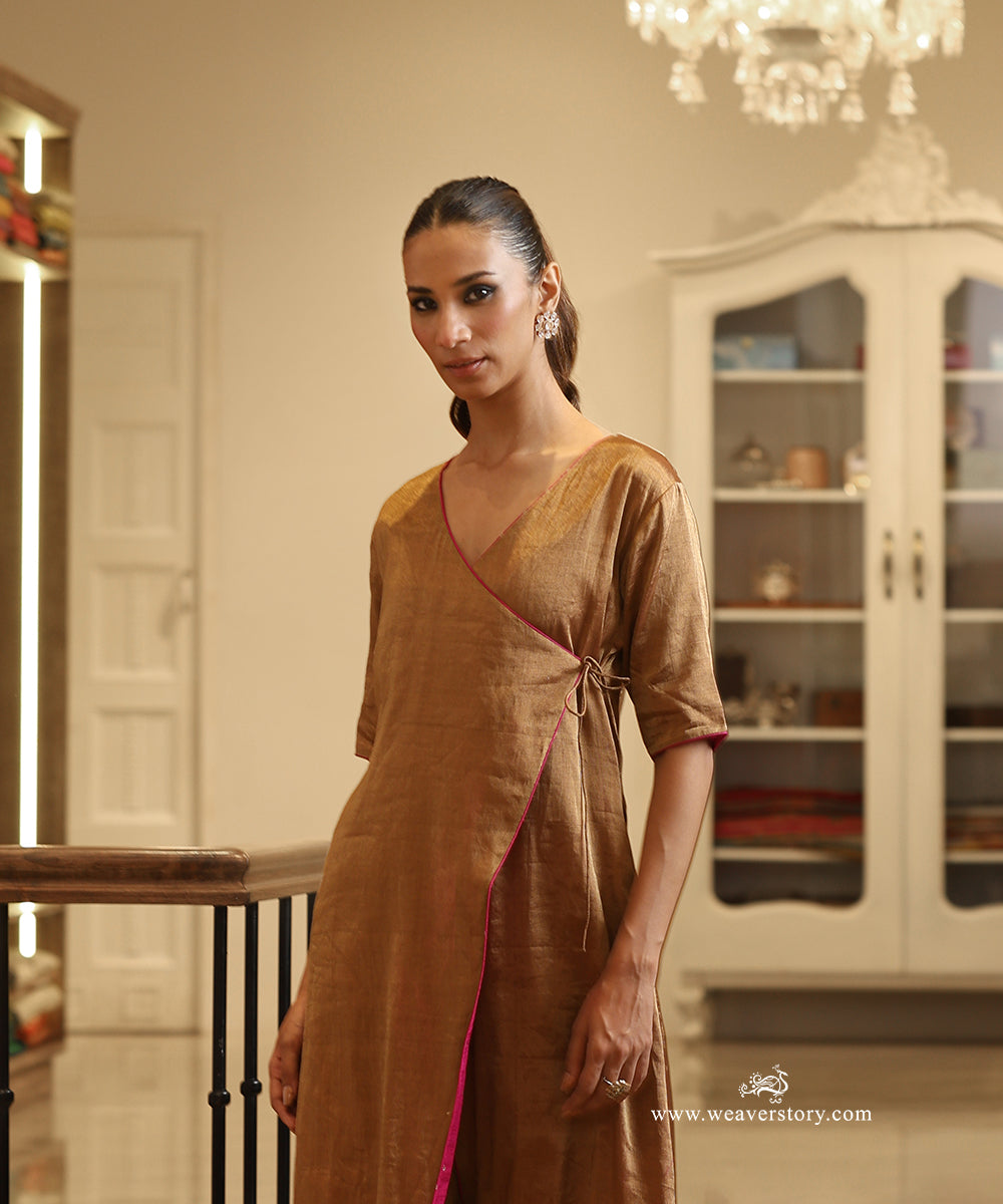 Handloom Gold Tissue Angrakha Kurta with Pants